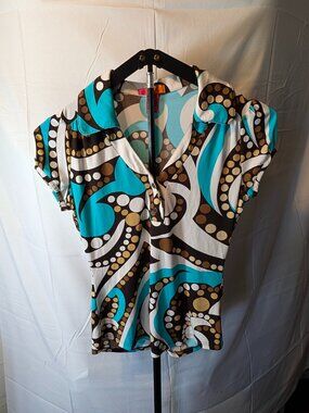 CATCH MY I ~ Sz Med Multi-color Aqua Multicolor Short Sleeve Blouse